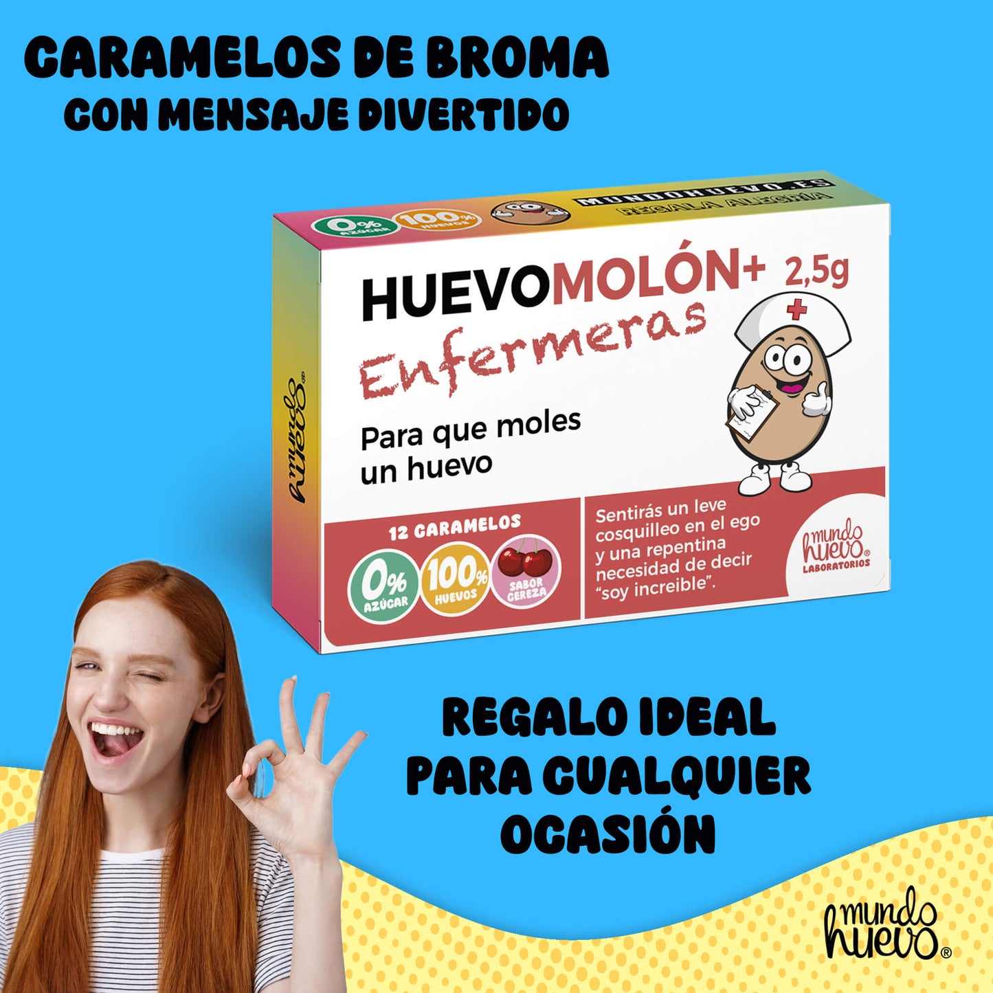Caramelos de broma | HUEVOMOLON+ ENFERMERAS | Caja Regalo Divertido con 12 caramelos sin azúcar