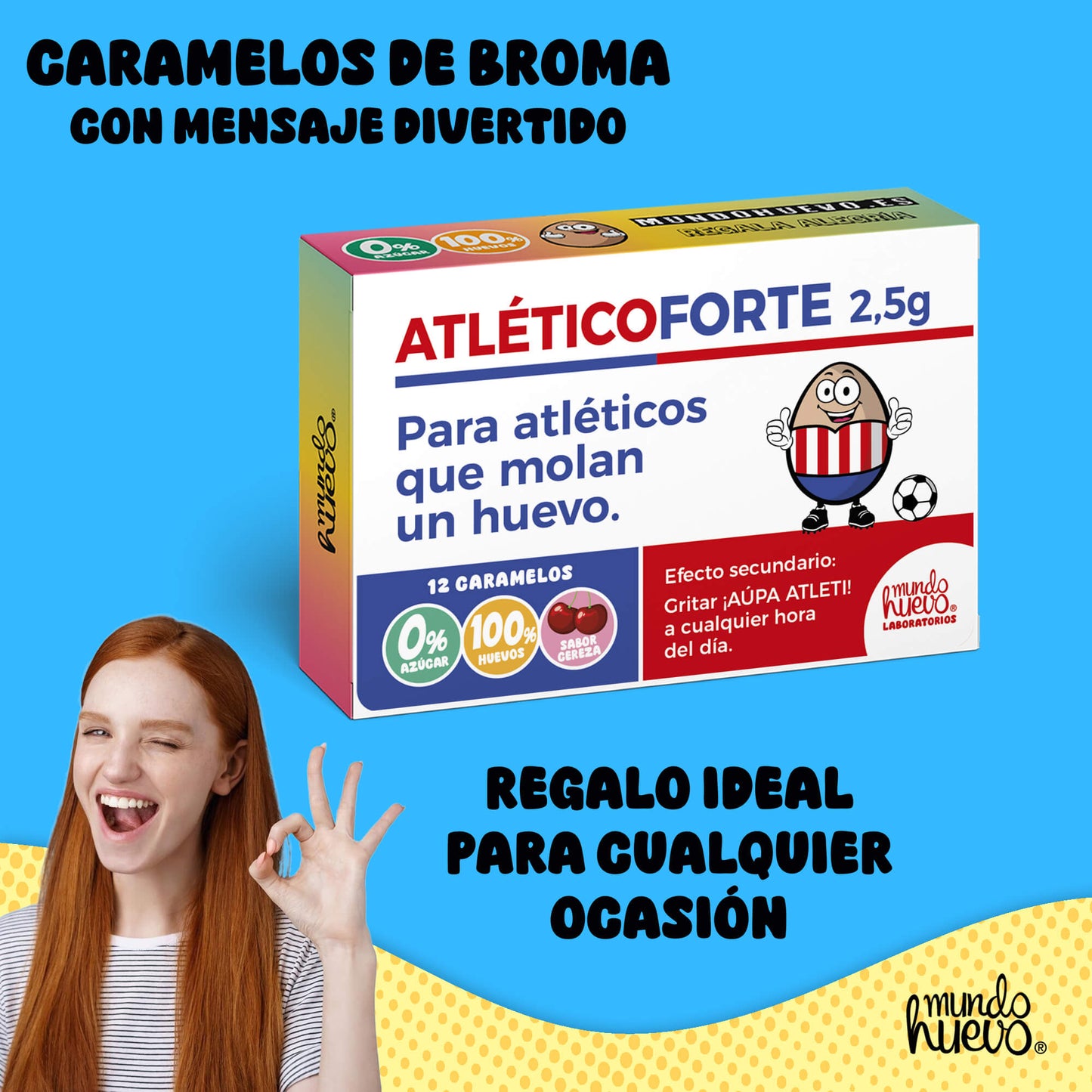 Caramelos de broma | ATLÉTICO FORTE | Caja Regalo Divertido con 12 caramelos sin azúcar