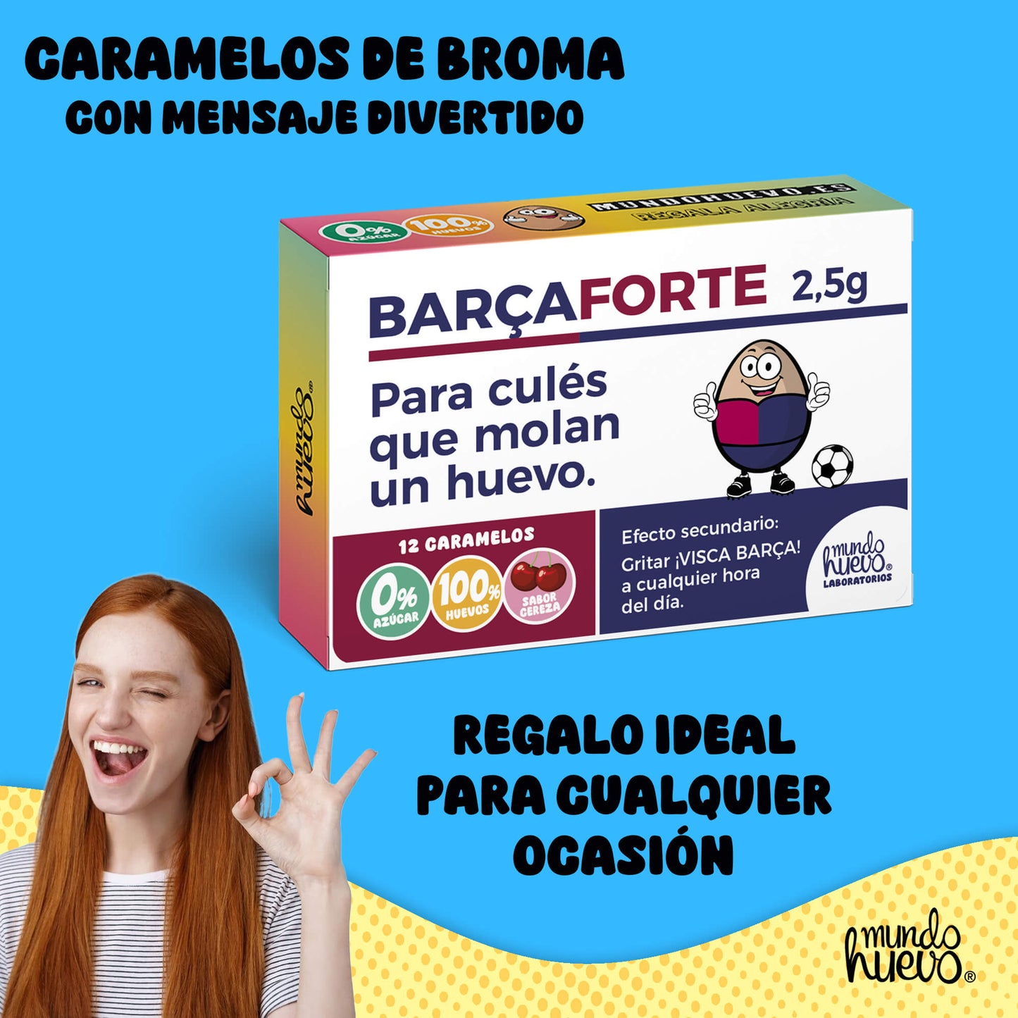Caramelos de broma | BARCELONA FORTE | Caja Regalo Divertido con 12 caramelos sin azúcar
