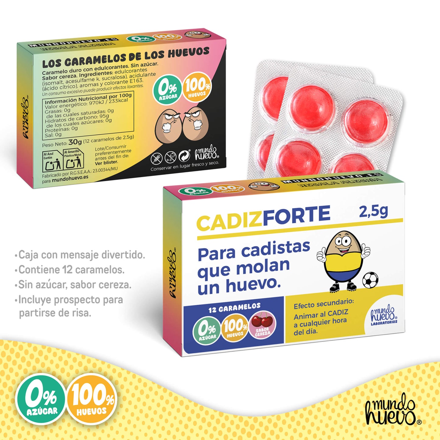 Caramelos de broma | CADIZ FORTE | Caja Regalo Divertido con 12 caramelos sin azúcar