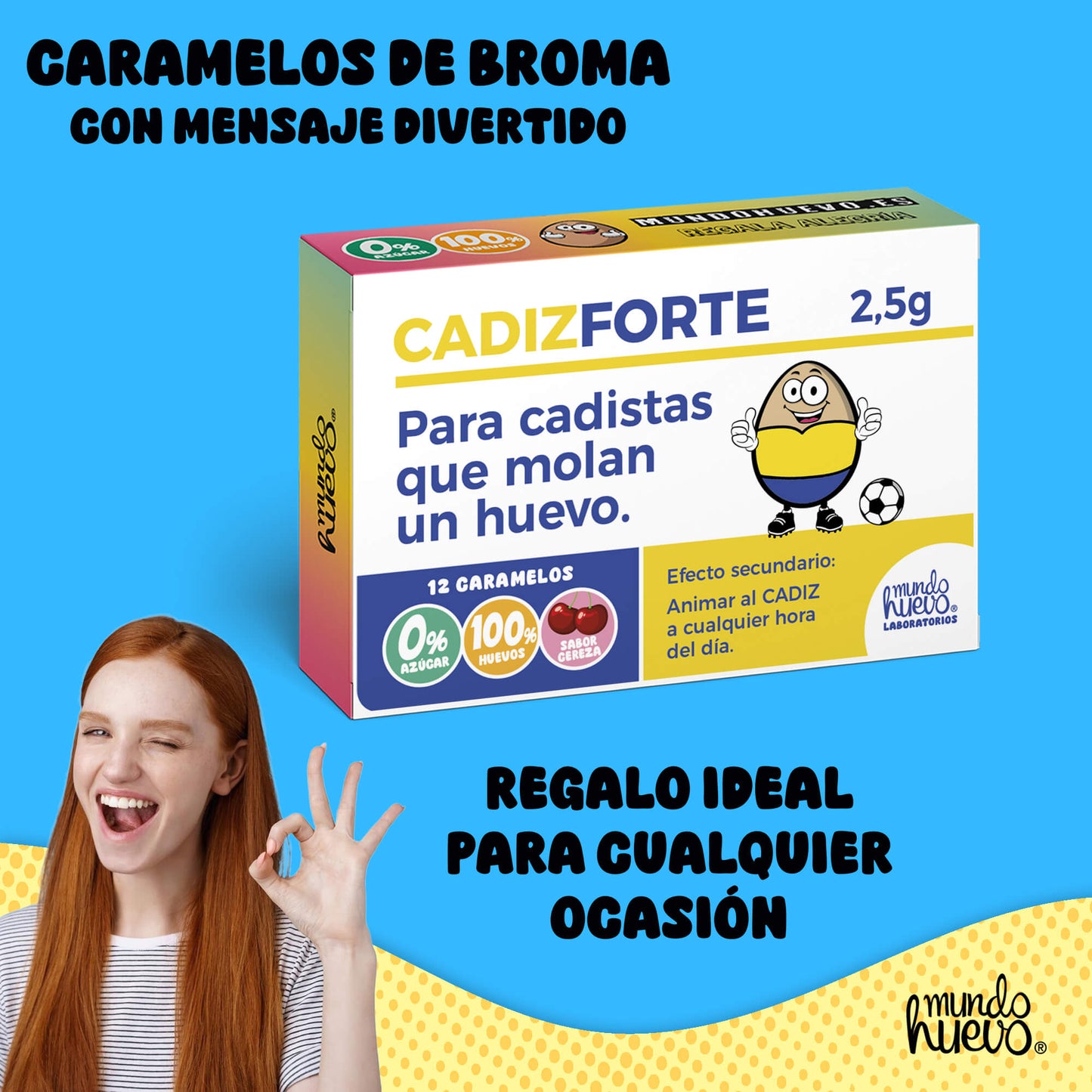 Caramelos de broma | CADIZ FORTE | Caja Regalo Divertido con 12 caramelos sin azúcar