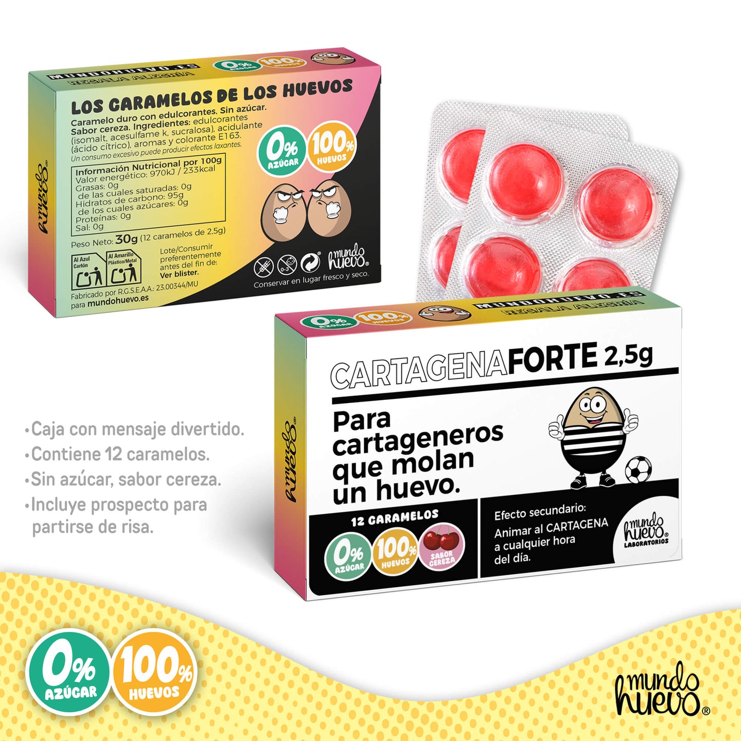 Caramelos de broma | CARTAGENA FORTE | Caja Regalo Divertido con 12 caramelos sin azúcar