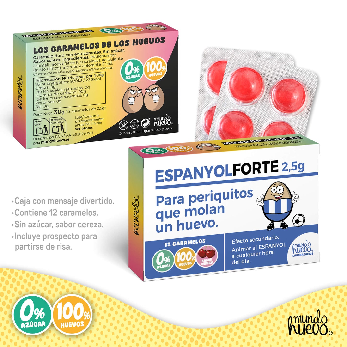 Caramelos de broma | ESPANYOL FORTE | Caja Regalo Divertido con 12 caramelos sin azúcar