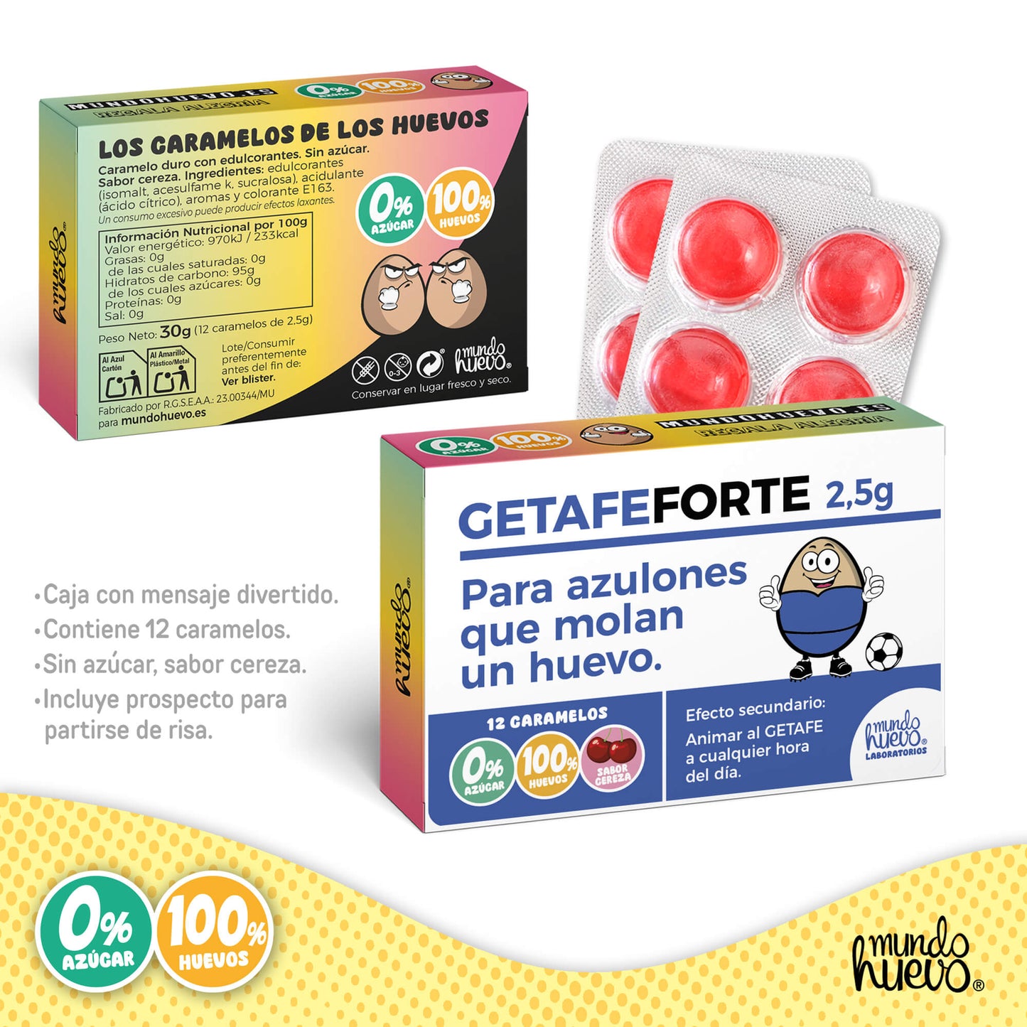 Caramelos de broma | GETAFE FORTE | Caja Regalo Divertido con 12 caramelos sin azúcar