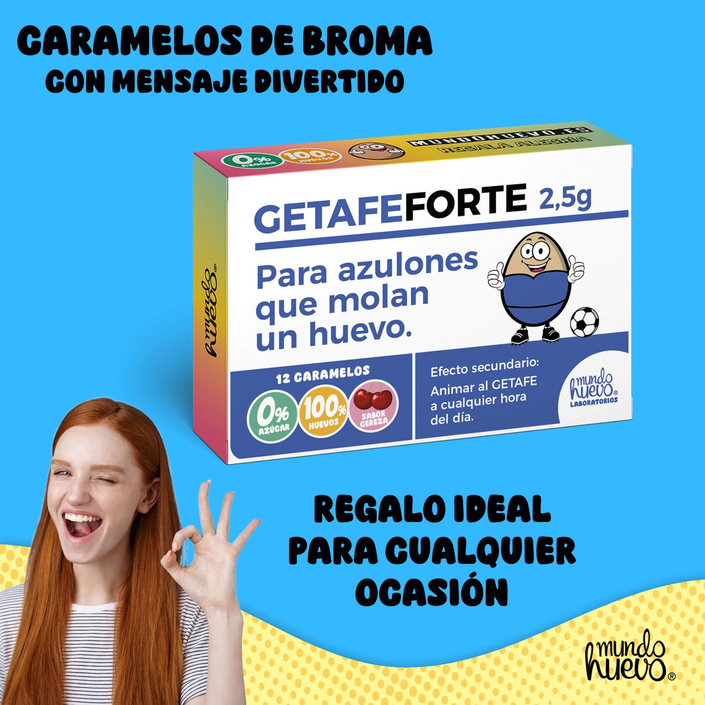 Caramelos de broma | GETAFE FORTE | Caja Regalo Divertido con 12 caramelos sin azúcar