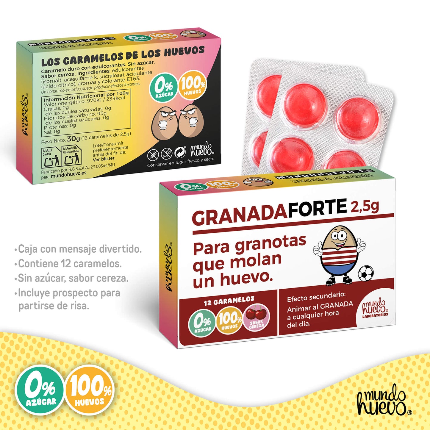 Caramelos de broma | GRANADA FORTE | Caja Regalo Divertido con 12 caramelos sin azúcar