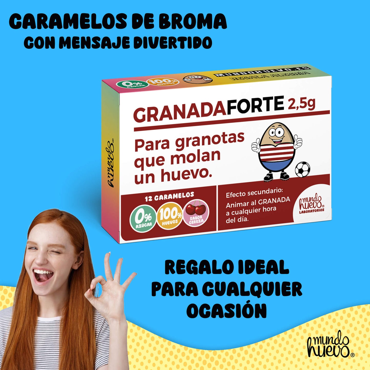 Caramelos de broma | GRANADA FORTE | Caja Regalo Divertido con 12 caramelos sin azúcar
