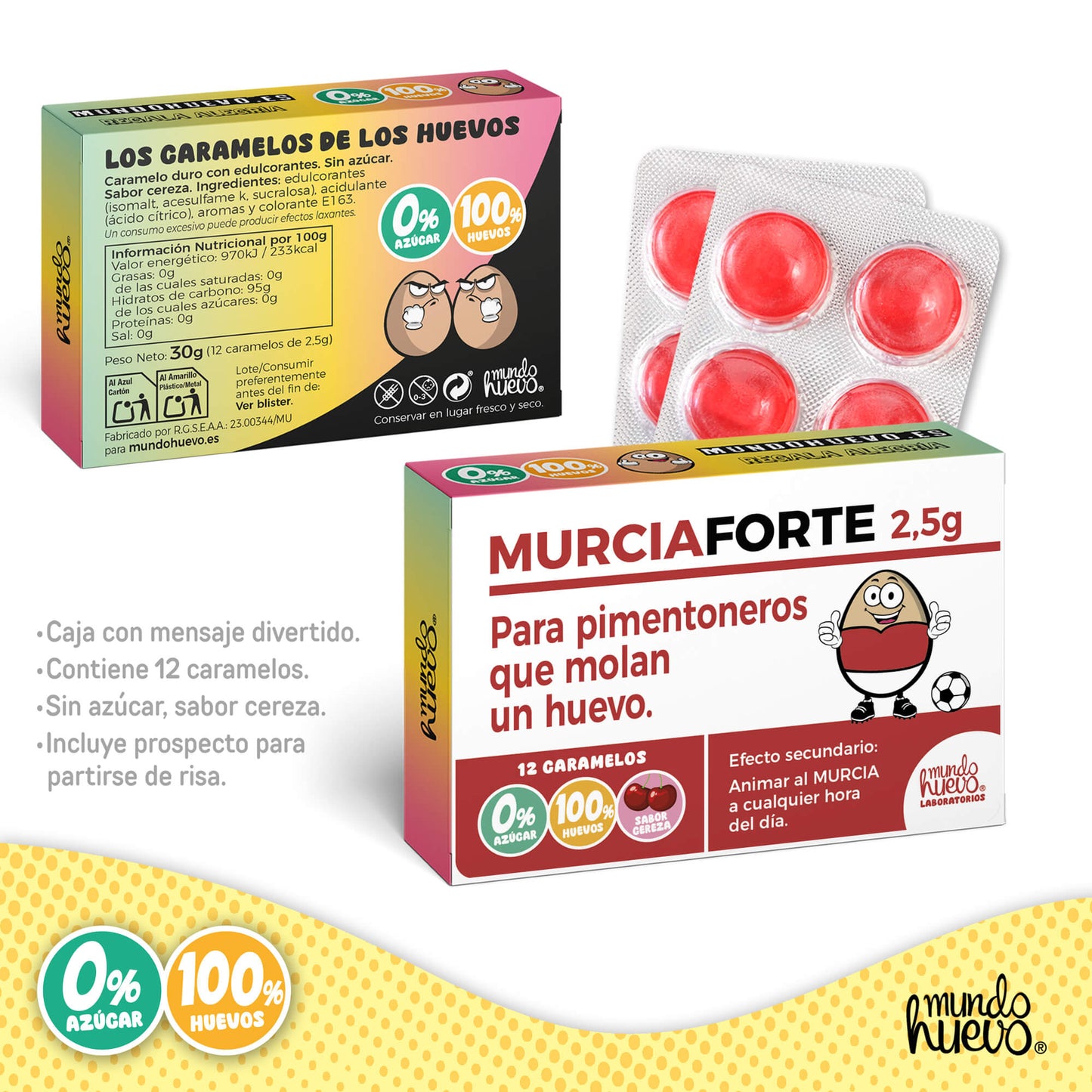 Caramelos de broma | MURCIA FORTE | Caja Regalo Divertido con 12 caramelos sin azúcar