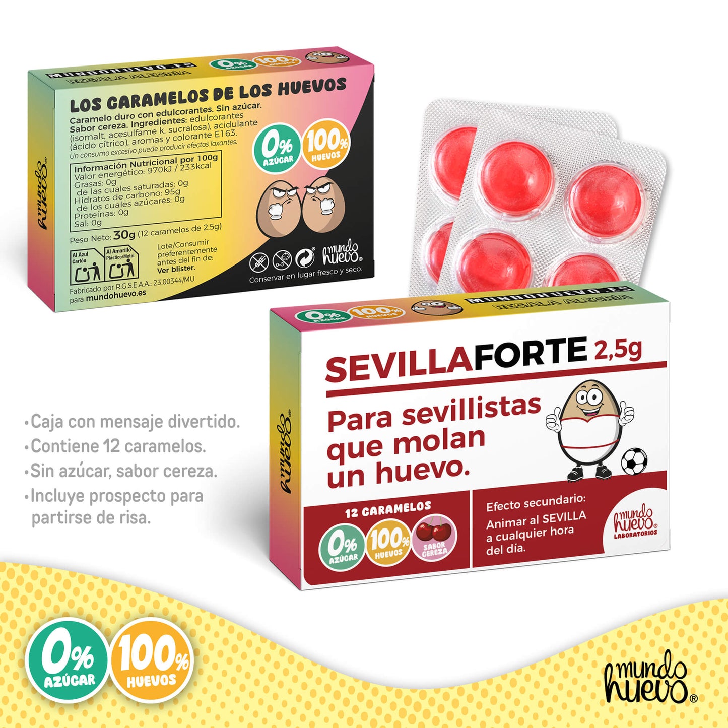 Caramelos de broma | SEVILLA FORTE | Caja Regalo Divertido con 12 caramelos sin azúcar