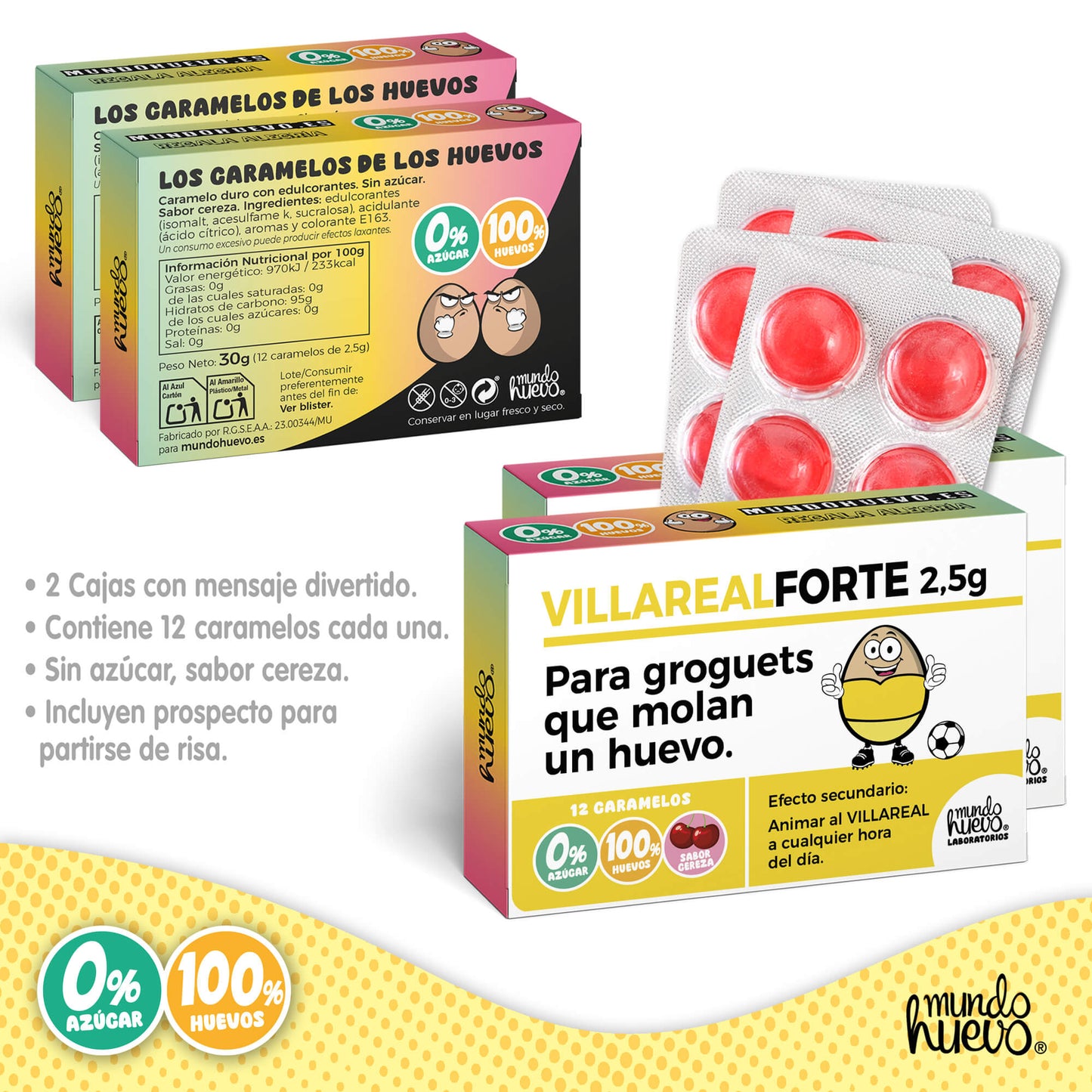 2 cajas Caramelos de broma | VILLAREAL FORTE | Cajas Regalo Divertido con 24 caramelos sin azúcar