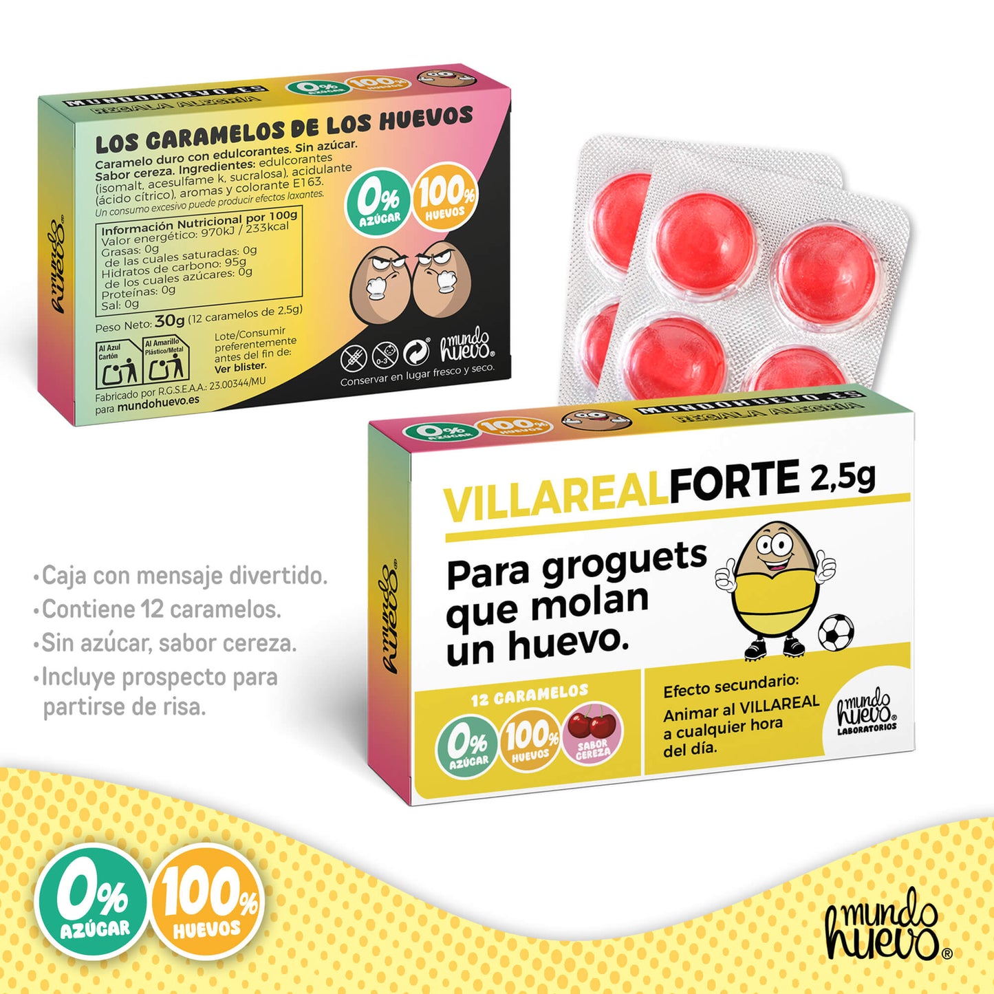 Caramelos de broma | VILLAREAL FORTE | Caja Regalo Divertido con 12 caramelos sin azúcar
