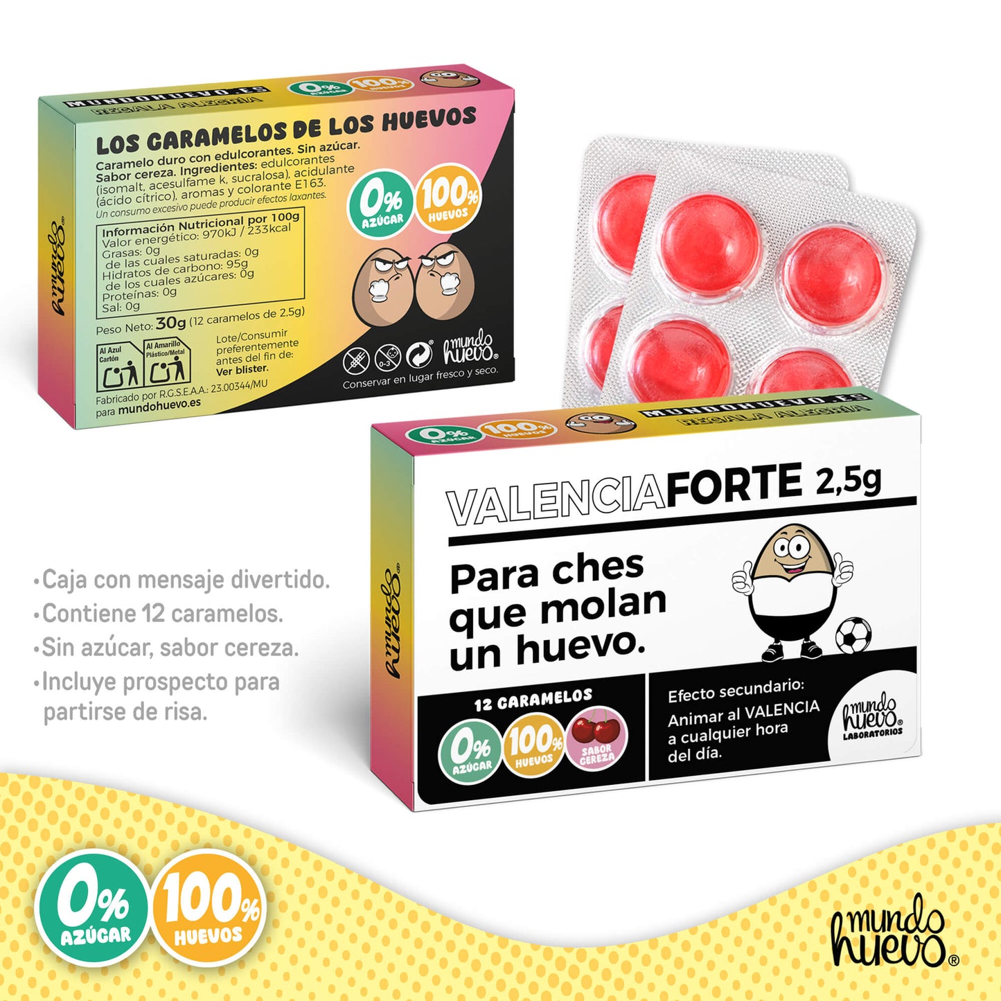 Caramelos de broma | VALENCIA FORTE | Caja Regalo Divertido con 12 caramelos sin azúcar