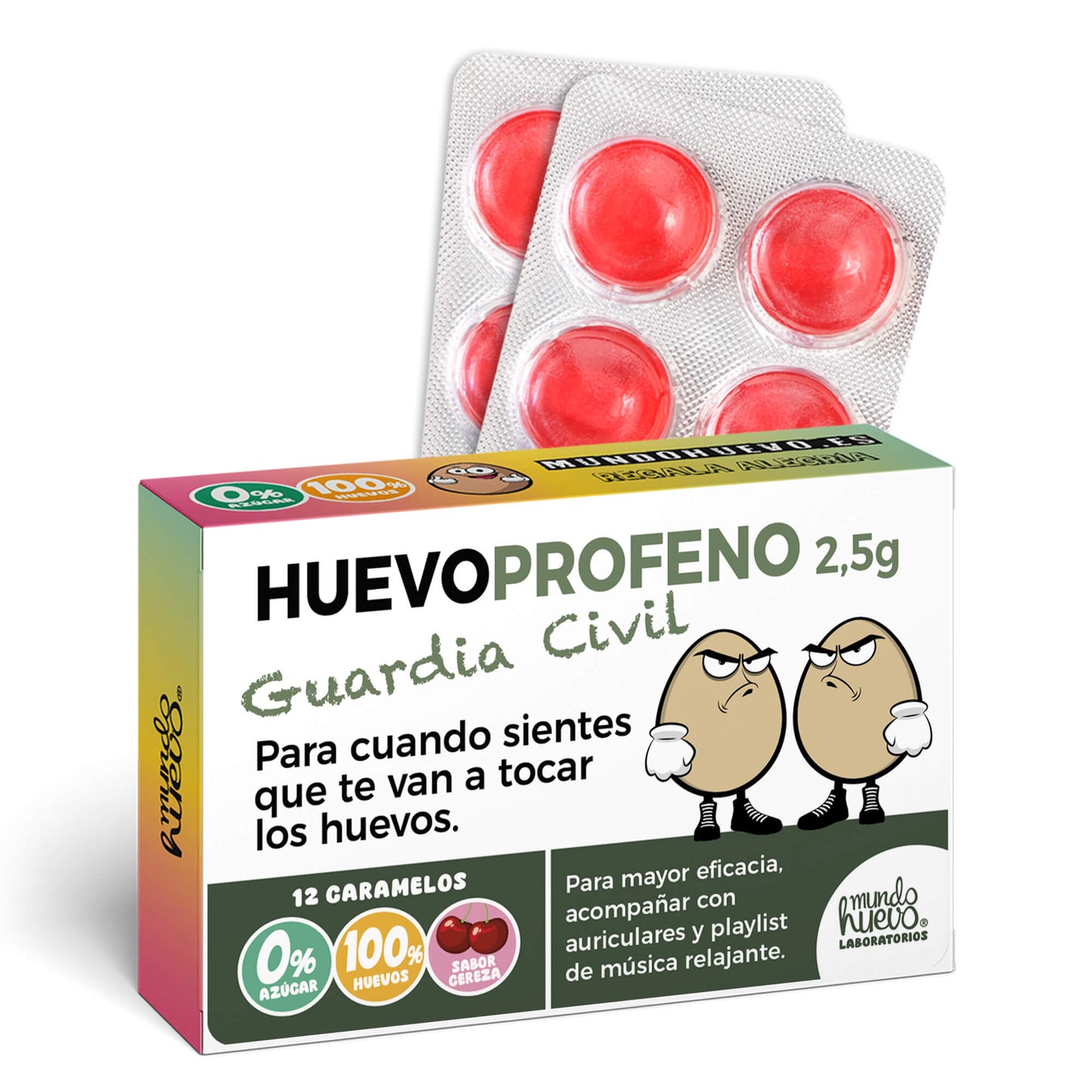 Caramelos de broma | HUEVOPROFENO GUARDIA CIVIL | Caja Regalo Divertido con 12 caramelos sin azúcar