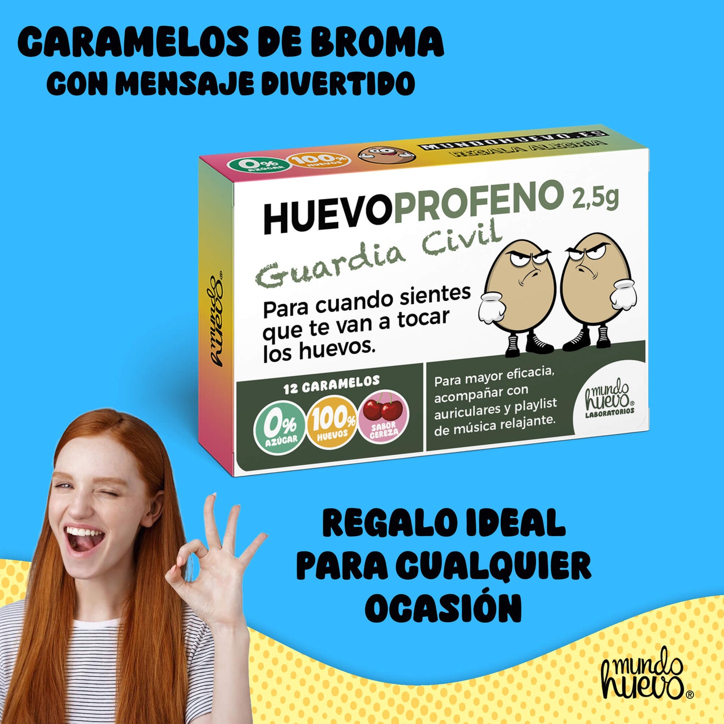 Caramelos de broma | HUEVOPROFENO GUARDIA CIVIL | Caja Regalo Divertido con 12 caramelos sin azúcar