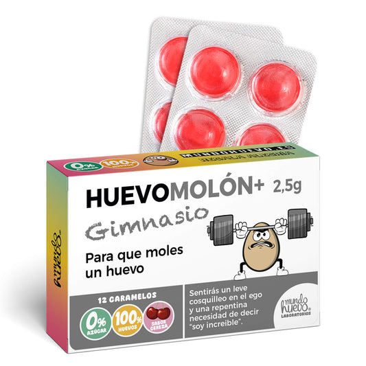 Caramelos de broma | HUEVOMOLON+ GIMNASIO | Caja Regalo Divertido con 12 caramelos sin azúcar