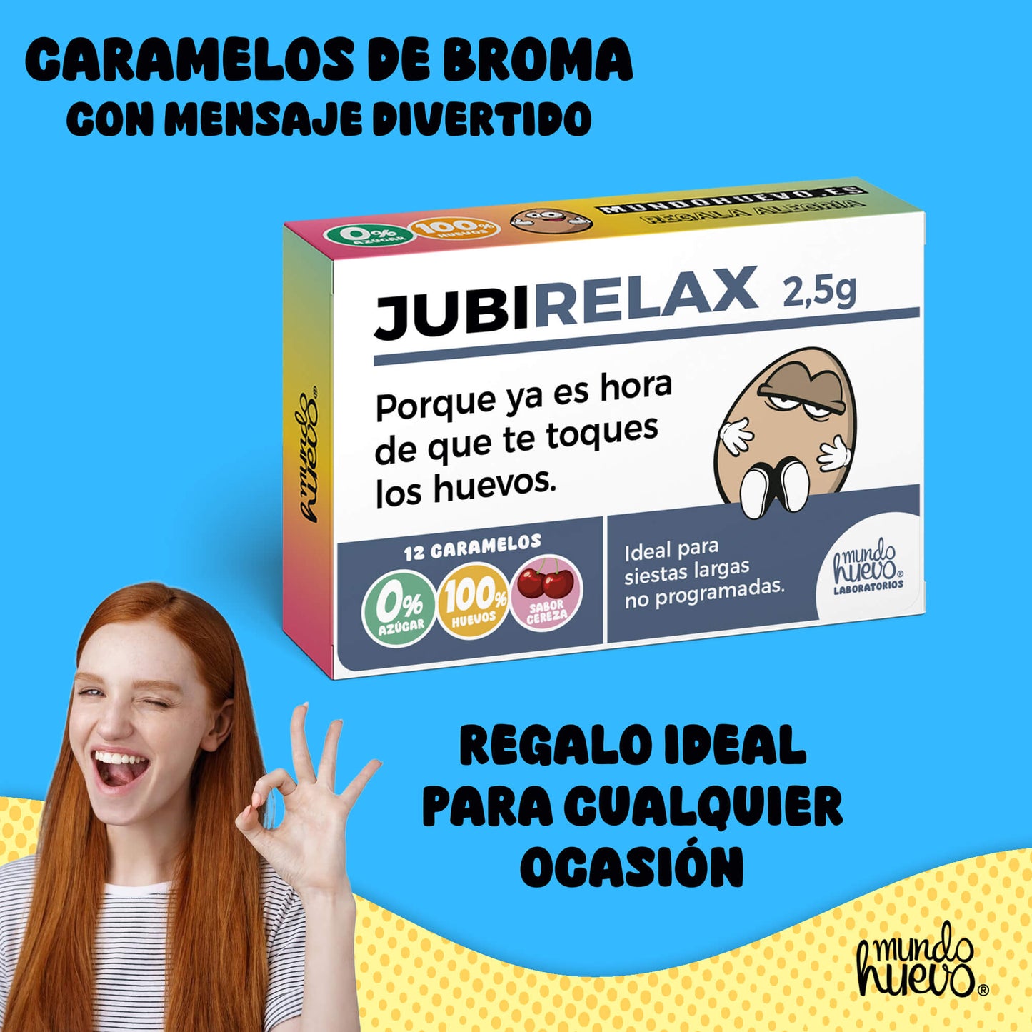 Caramelos de broma | JUBIRELAX | Caja Regalo Divertido con 12 caramelos sin azúcar