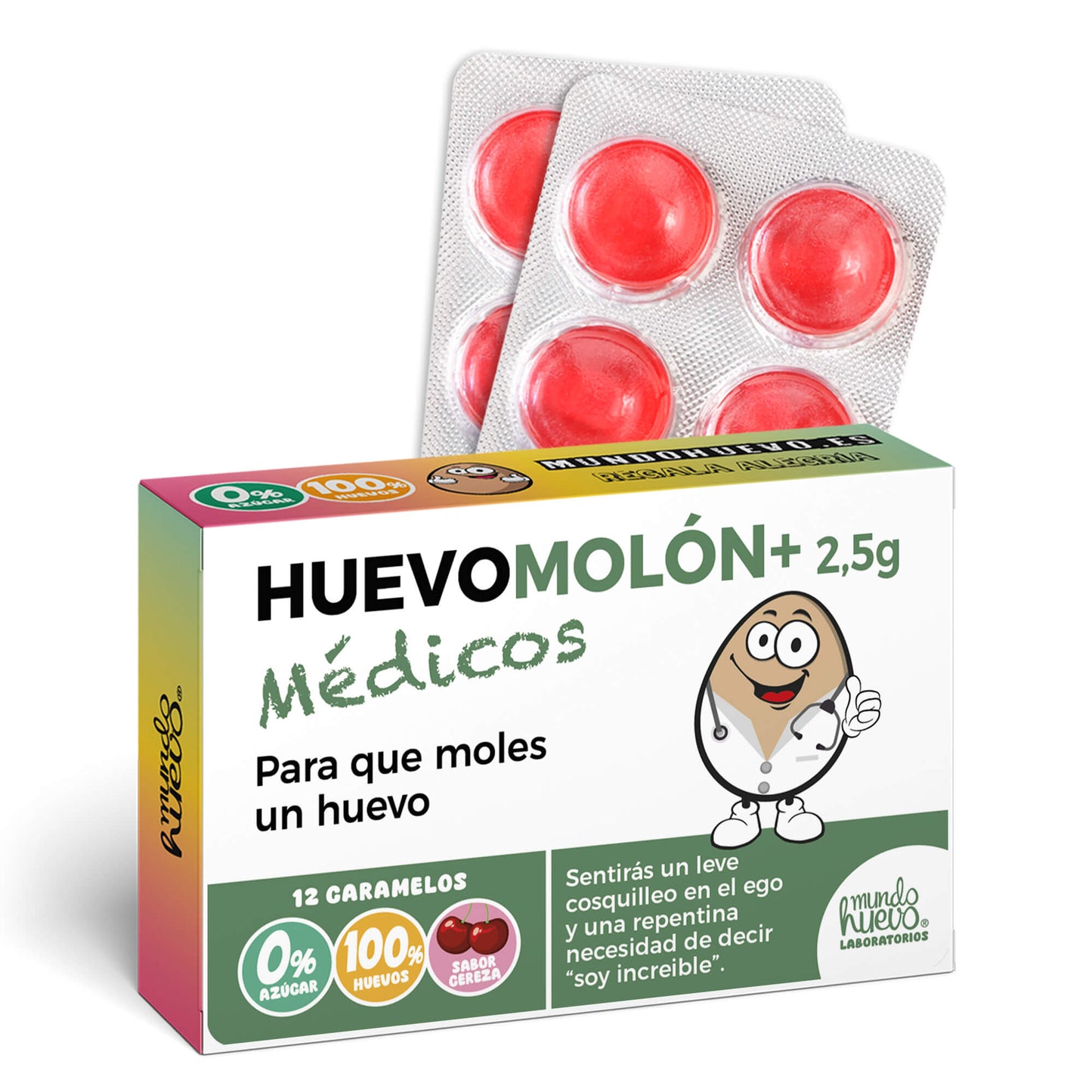 Caramelos de broma | HUEVOMOLON+ MÉDICOS | Caja Regalo Divertido con 12 caramelos sin azúcar