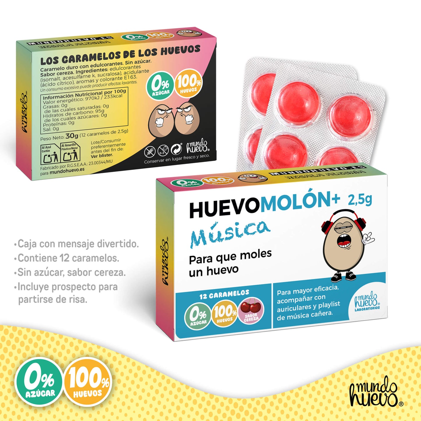 Caramelos de broma | HUEVOMOLON+ MÚSICA | Caja Regalo Divertido con 12 caramelos sin azúcar