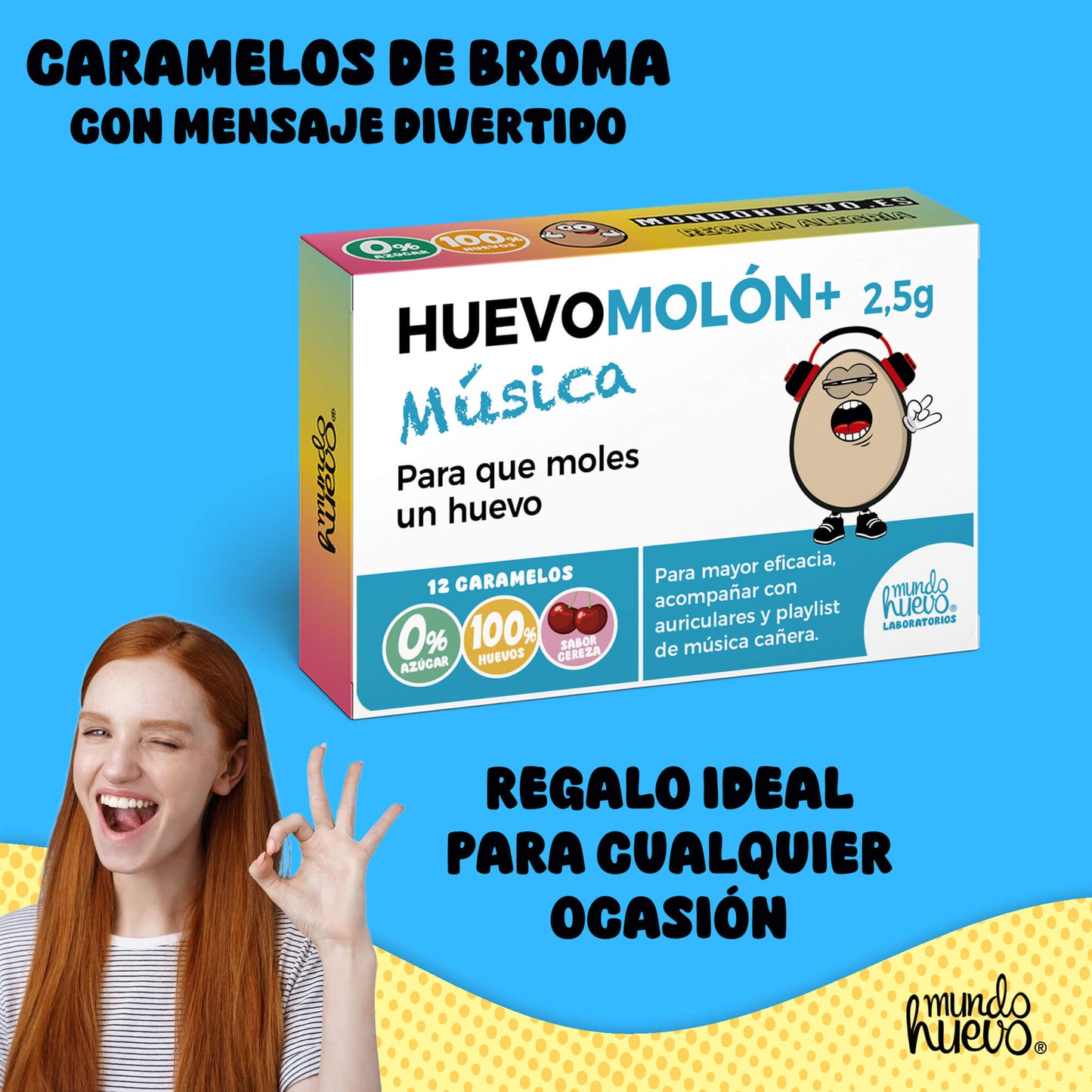 Caramelos de broma | HUEVOMOLON+ MÚSICA | Caja Regalo Divertido con 12 caramelos sin azúcar