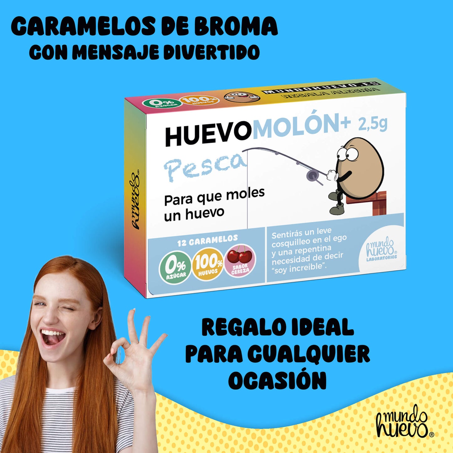 Caramelos de broma | HUEVOMOLON+ PESCA | Caja Regalo Divertido con 12 caramelos sin azúcar