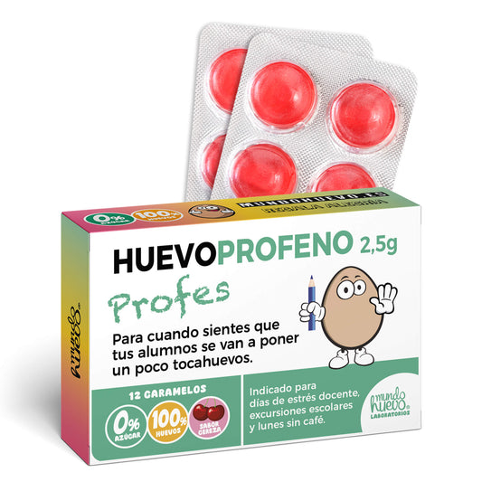 Caramelos de broma | HUEVOPROFENO PROFES | Caja Regalo Divertido con 12 caramelos sin azúcar