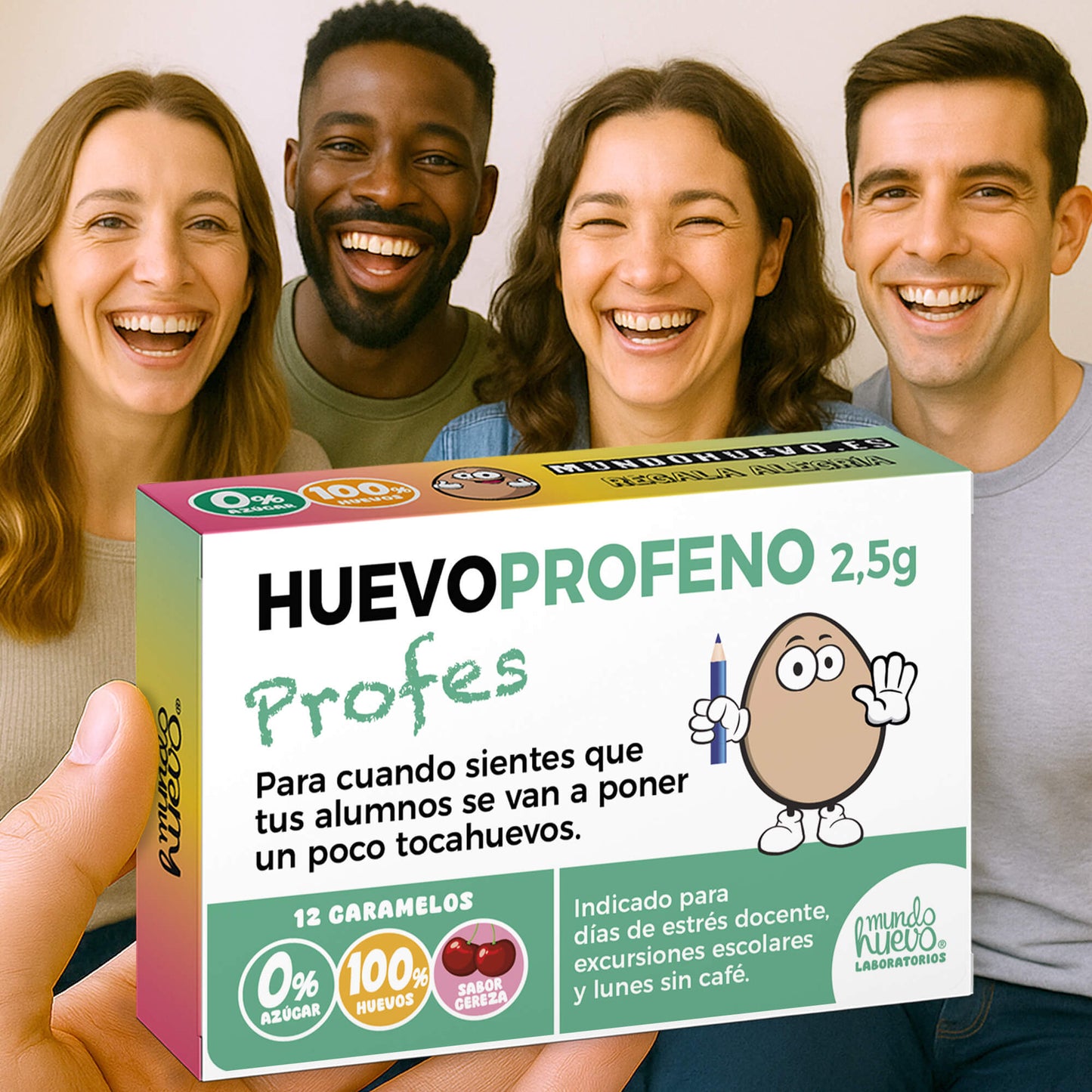 Caramelos de broma | HUEVOPROFENO PROFES | Caja Regalo Divertido con 12 caramelos sin azúcar