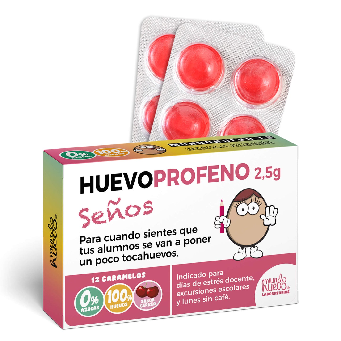 Caramelos de broma | HUEVOPROFENO SEÑOS | Caja Regalo Divertido con 12 caramelos sin azúcar