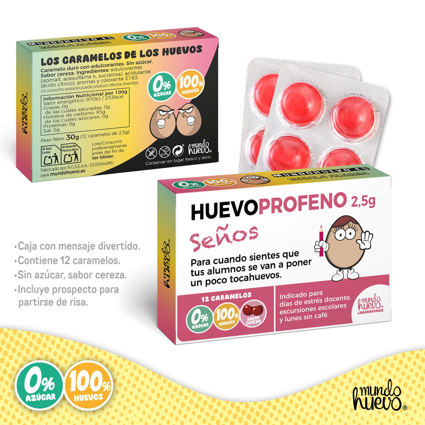 Caramelos de broma | HUEVOPROFENO SEÑOS | Caja Regalo Divertido con 12 caramelos sin azúcar
