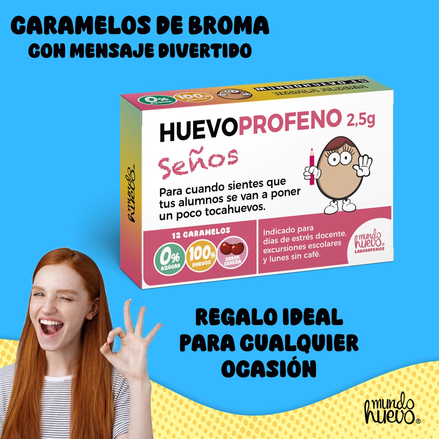 Caramelos de broma | HUEVOPROFENO SEÑOS | Caja Regalo Divertido con 12 caramelos sin azúcar