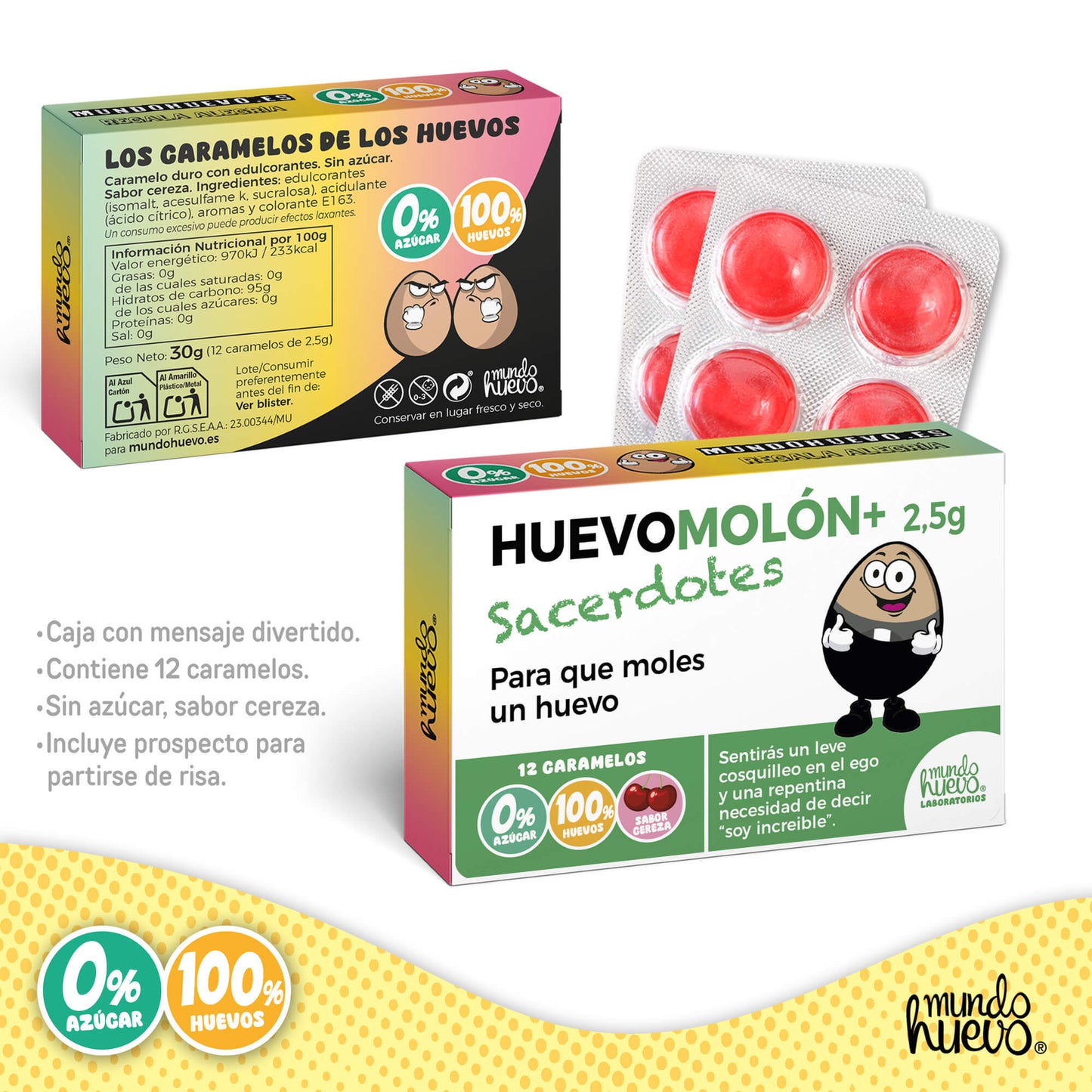 Caramelos de broma | HUEVOMOLON+ SACERDOTES | Caja Regalo Divertido con 12 caramelos sin azúcar