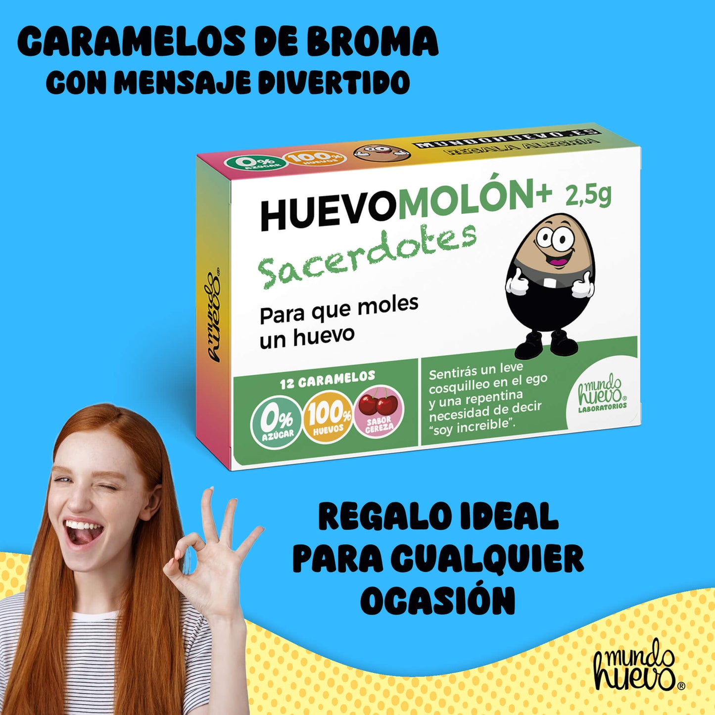 Caramelos de broma | HUEVOMOLON+ SACERDOTES | Caja Regalo Divertido con 12 caramelos sin azúcar