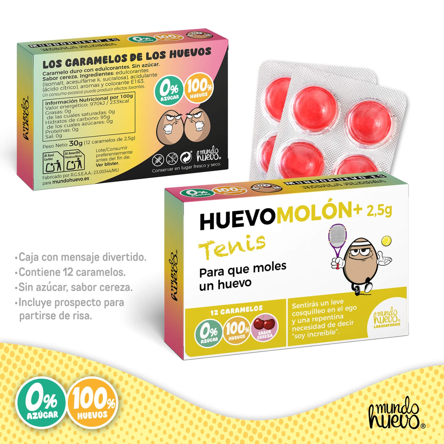 Caramelos de broma | HUEVOMOLON+ TENIS | Caja Regalo Divertido con 12 caramelos sin azúcar