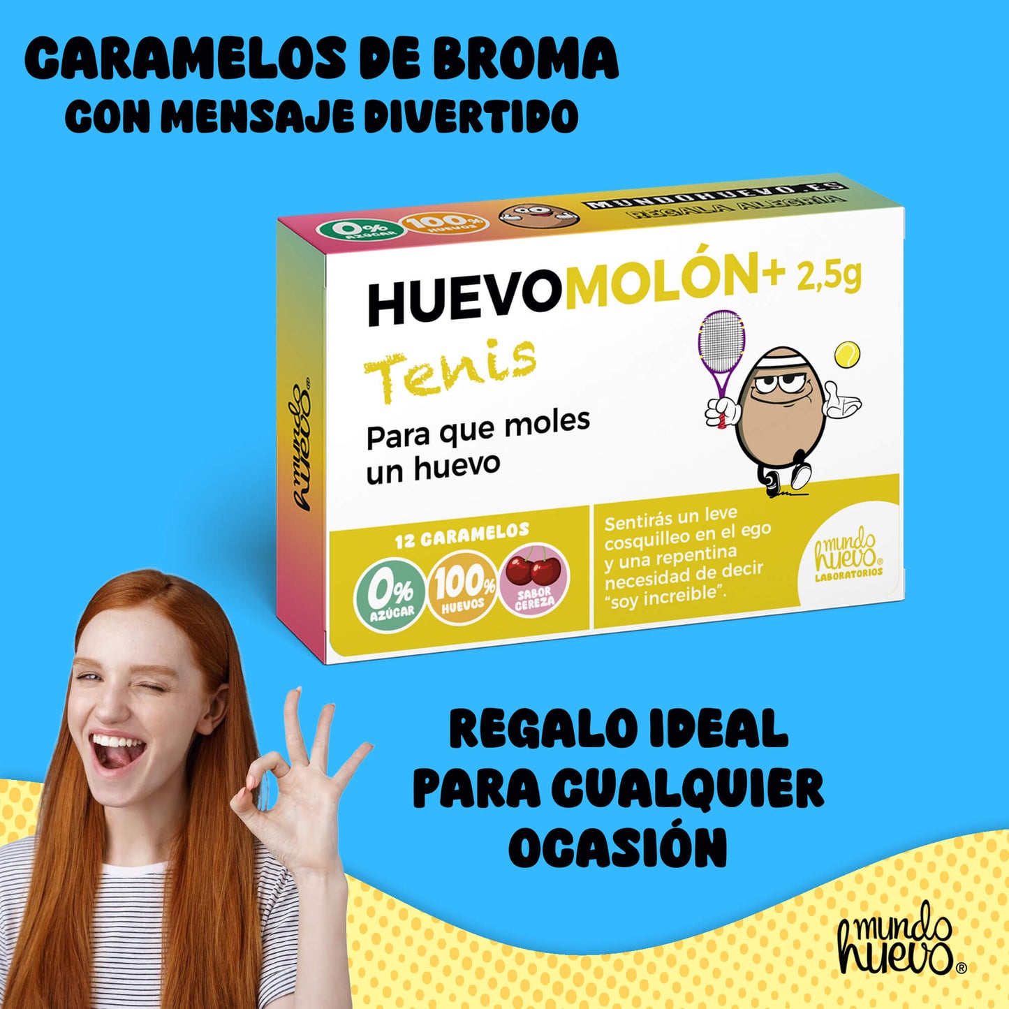 Caramelos de broma | HUEVOMOLON+ TENIS | Caja Regalo Divertido con 12 caramelos sin azúcar