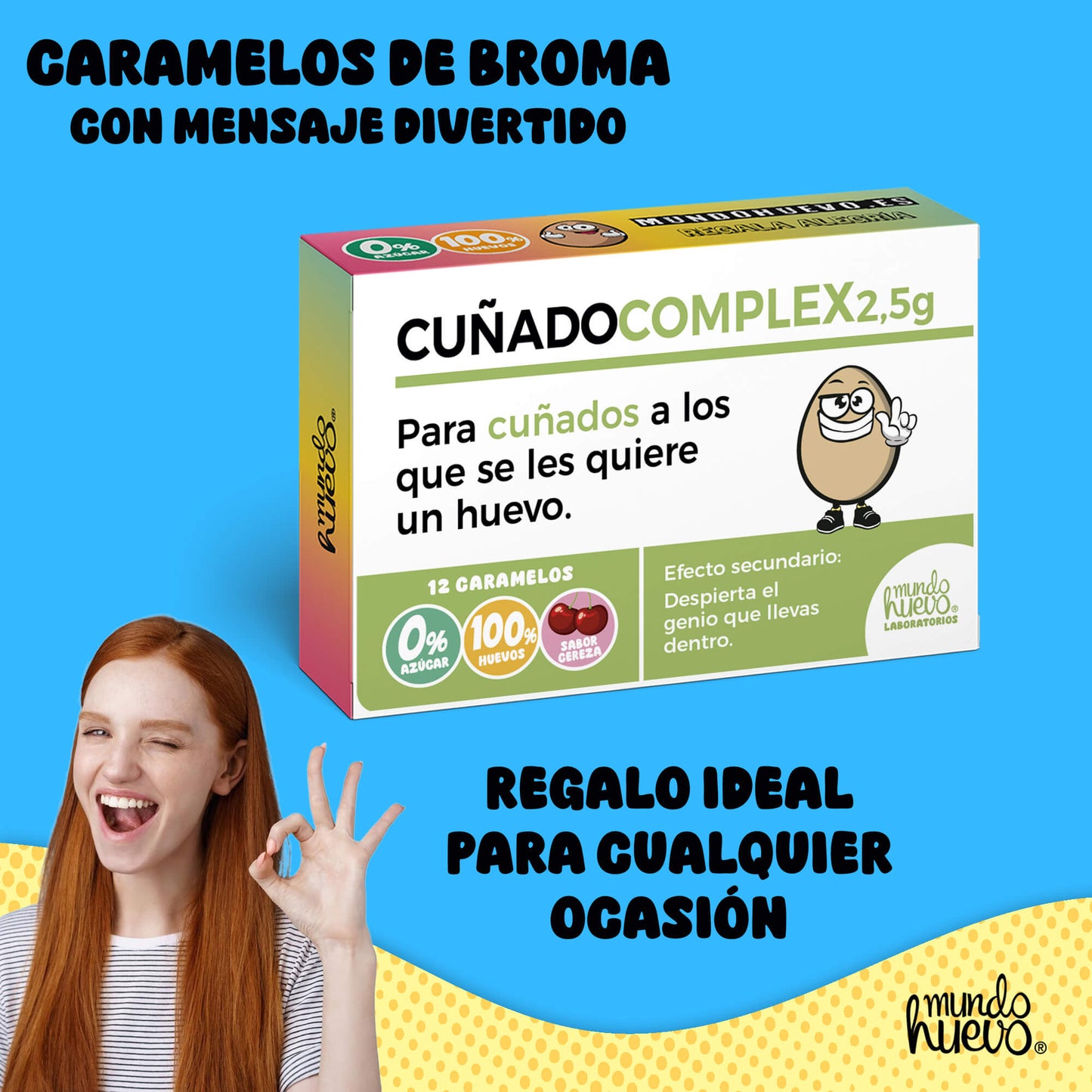Caramelos de broma | CUÑADO COMPLEX | Caja Regalo Divertido con 12 caramelos sin azúcar
