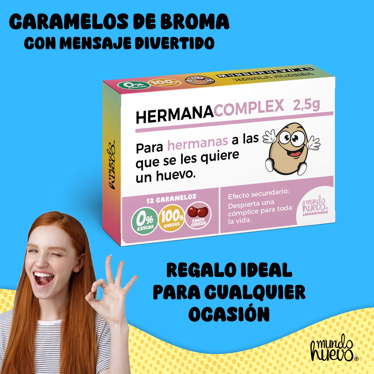 Caramelos de broma | HERMANA COMPLEX | Caja Regalo Divertido con 12 caramelos sin azúcar