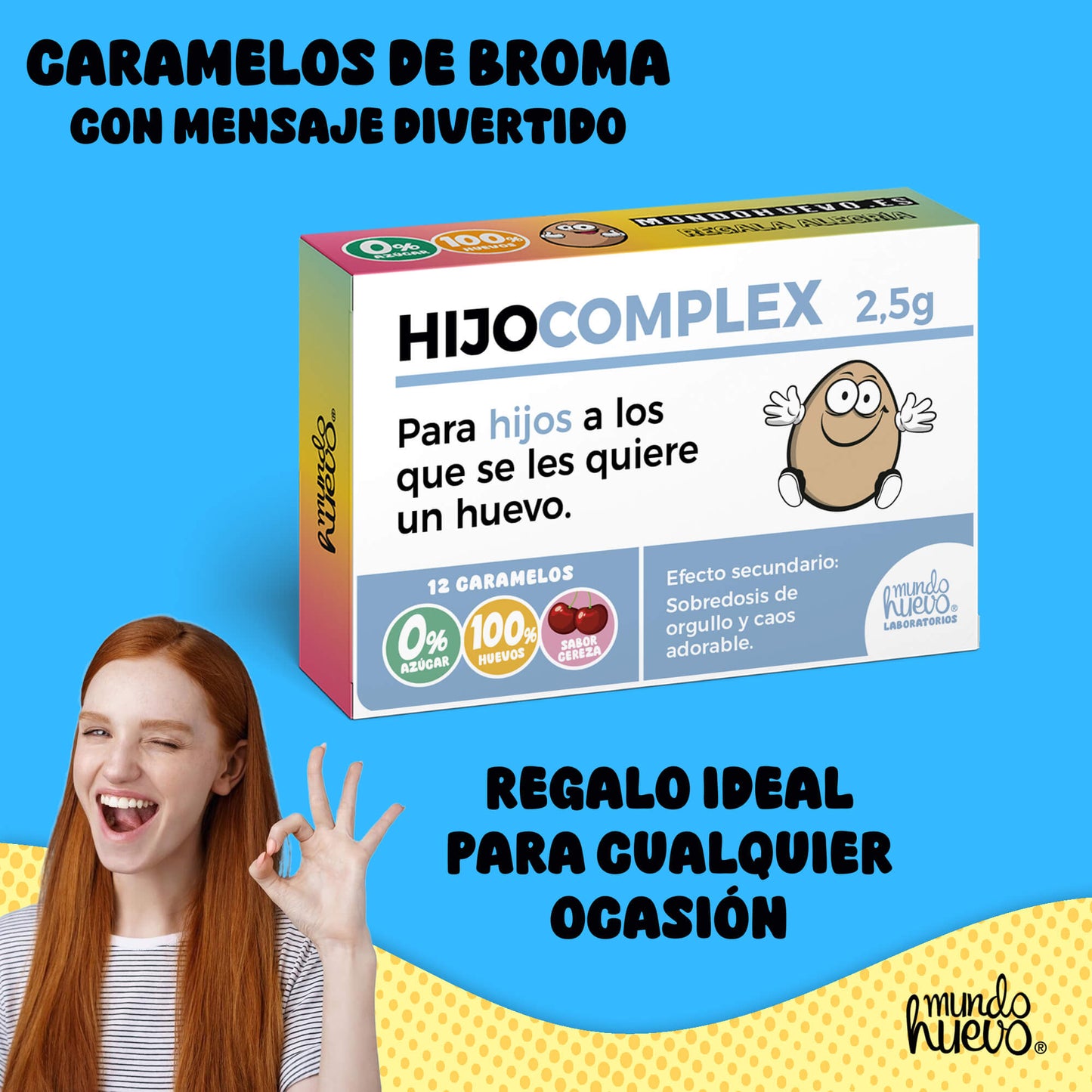 Caramelos de broma | HIJO COMPLEX | Caja Regalo Divertido con 12 caramelos sin azúcar