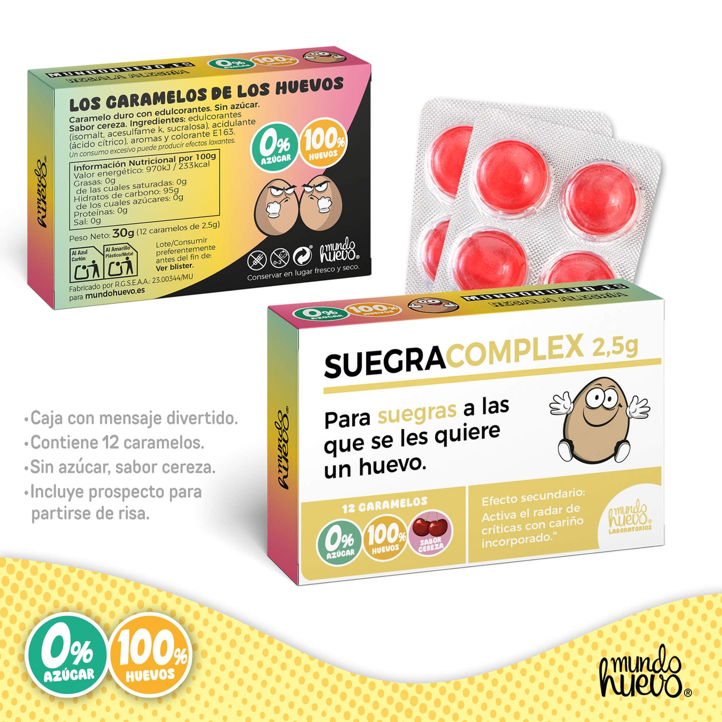 Caramelos de broma | SUEGRA COMPLEX | Caja Regalo Divertido con 12 caramelos sin azúcar