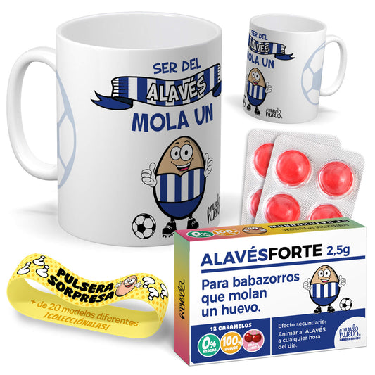 Taza Ser del Alavés mola un huevo + Caramelos divertidos + Pulsera sorpresa