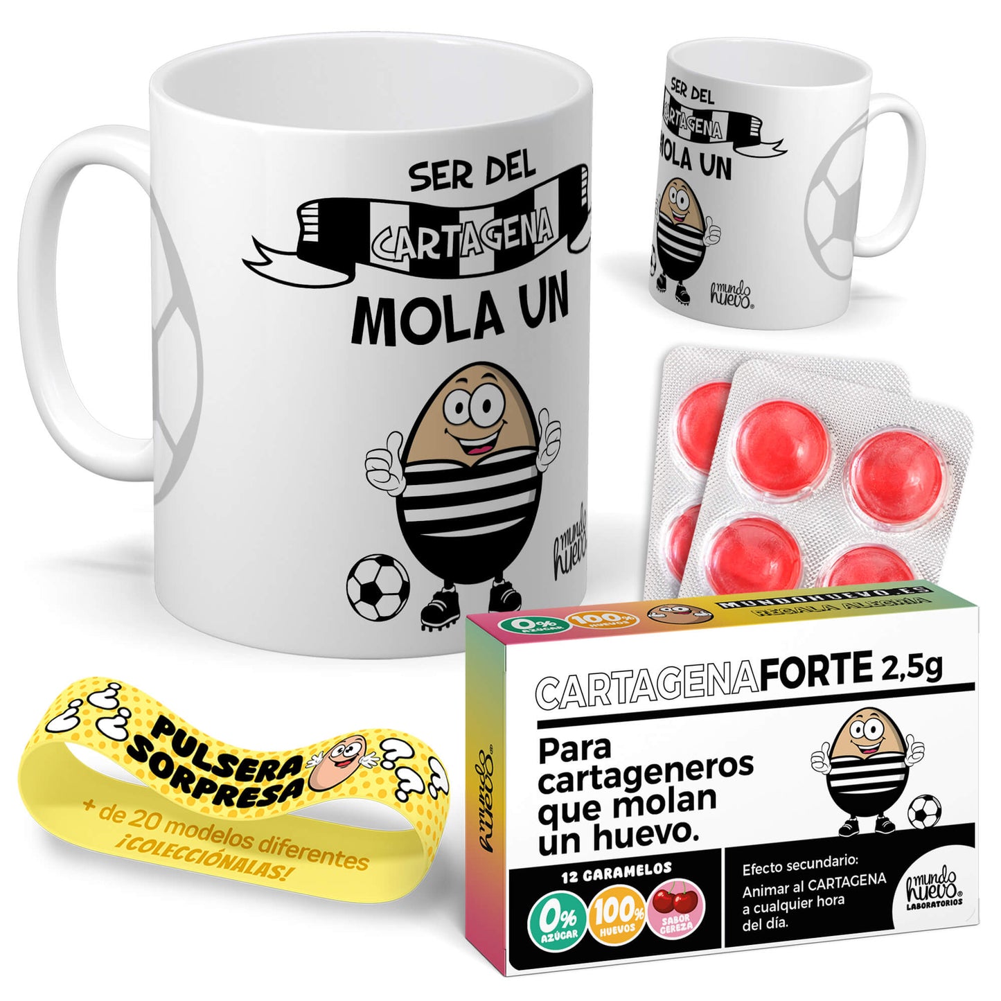 Taza Ser del Cartagena mola un huevo + Caramelos divertidos + Pulsera sorpresa