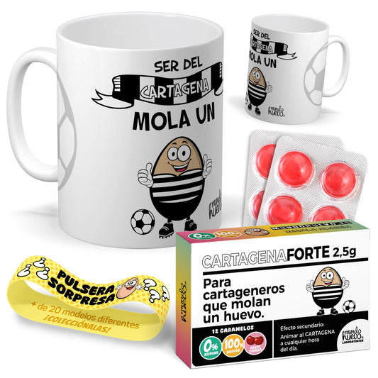 Taza Ser del Cartagena mola un huevo + Caramelos divertidos + Pulsera sorpresa