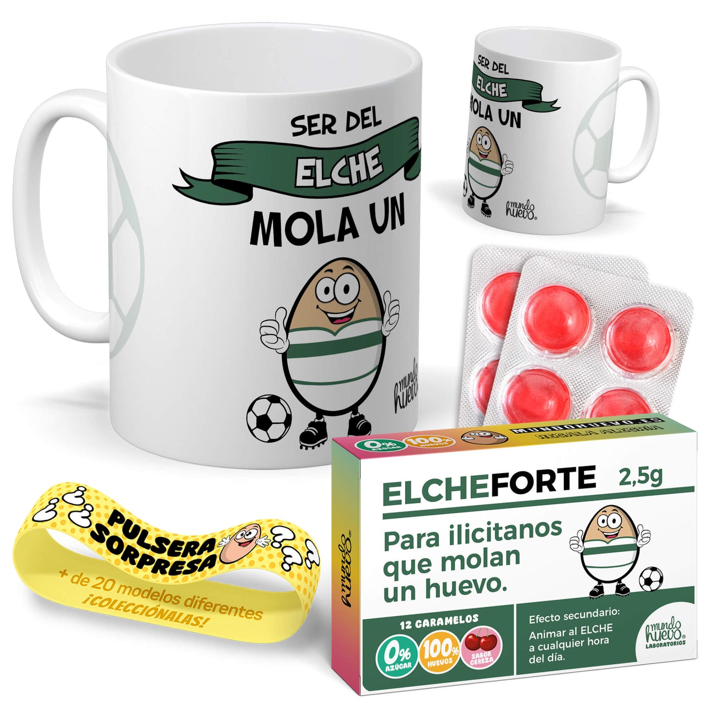 Taza Ser del Elche mola un huevo + Caramelos divertidos + Pulsera sorpresa