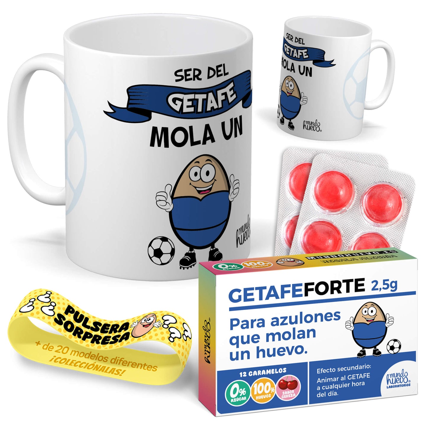 Taza Ser del Getafe mola un huevo + Caramelos divertidos + Pulsera sorpresa