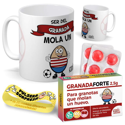 Taza Ser del Granada mola un huevo + Caramelos divertidos + Pulsera sorpresa