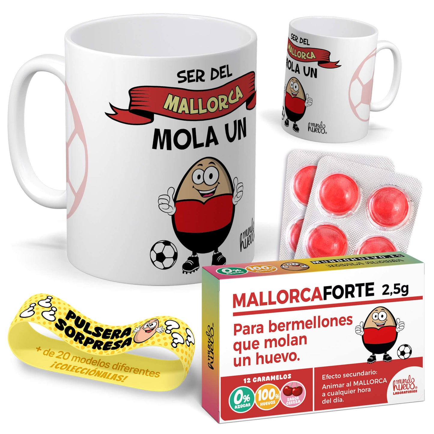 Taza Ser del Mallorca mola un huevo + Caramelos divertidos + Pulsera sorpresa