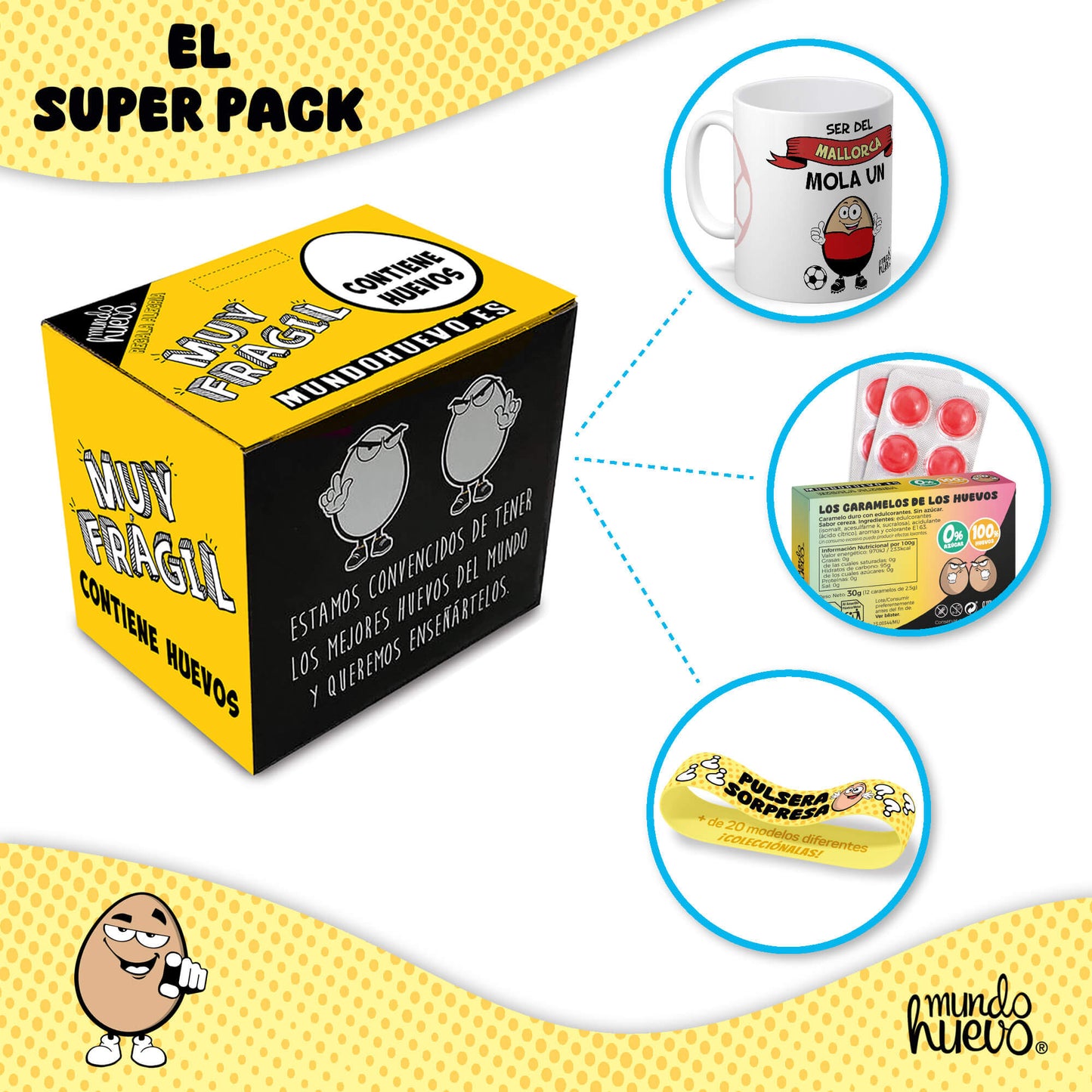 Taza Ser del Mallorca mola un huevo + Caramelos divertidos + Pulsera sorpresa