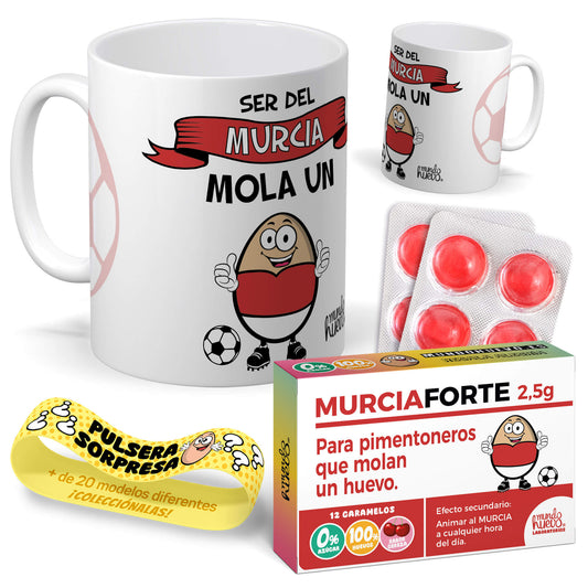 Taza Ser del Murcia mola un huevo + Caramelos divertidos + Pulsera sorpresa