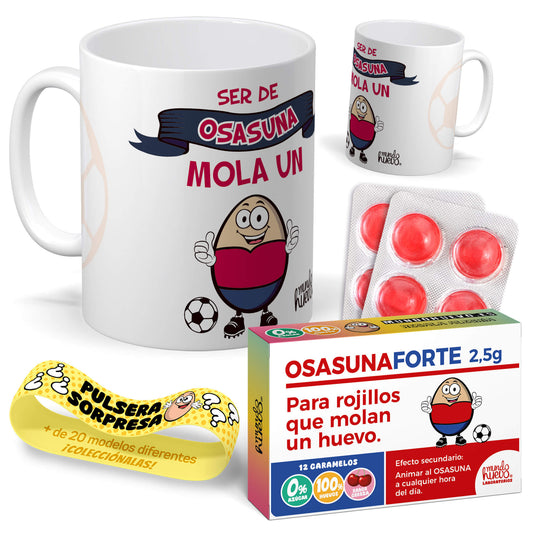 Taza Ser del Osasuna mola un huevo + Caramelos divertidos + Pulsera sorpresa