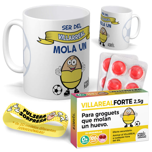 Taza Ser del Villarreal mola un huevo + Caramelos divertidos + Pulsera sorpresa