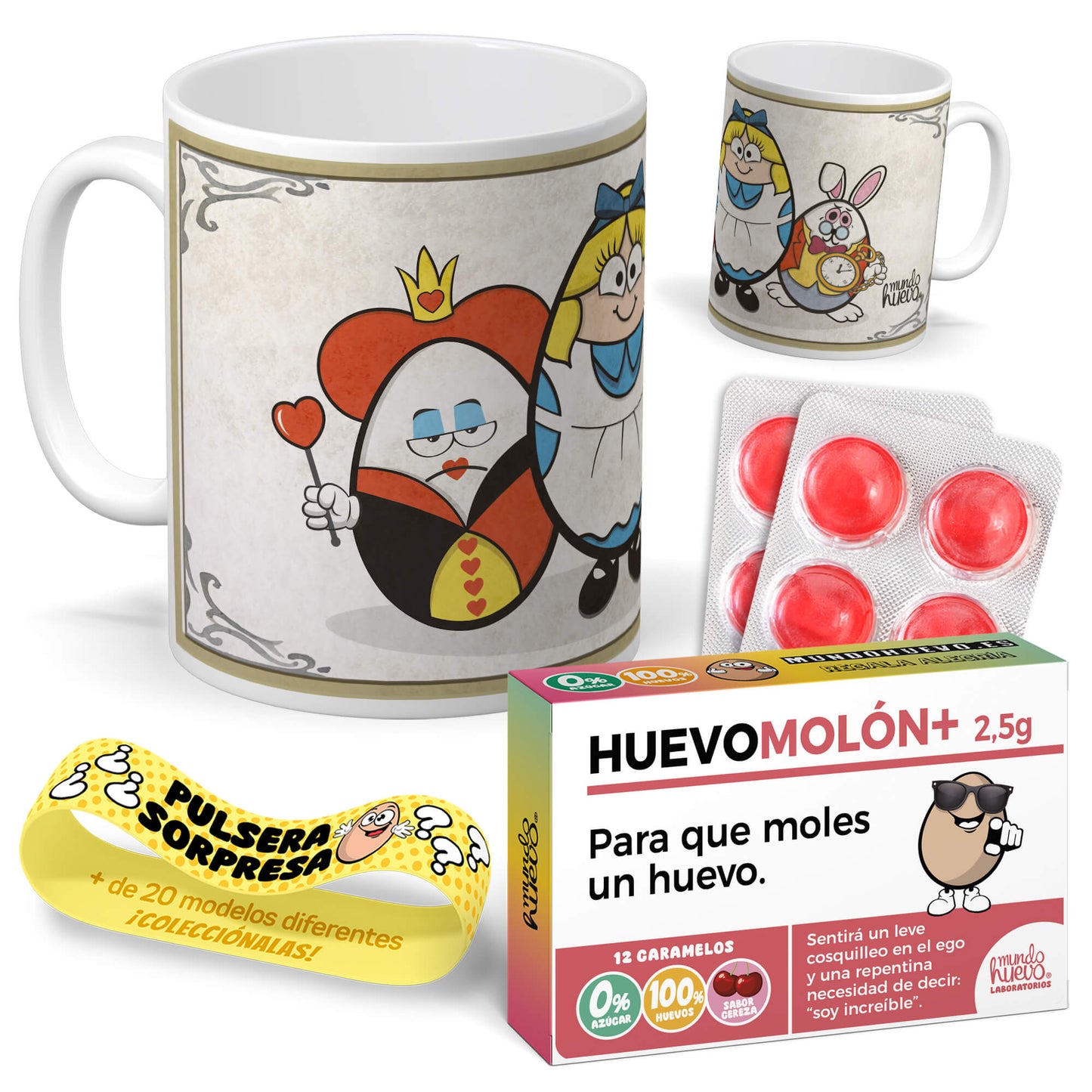 Taza Alicia en el país de las maravillas + Caramelos divertidos + Pulsera sorpresa