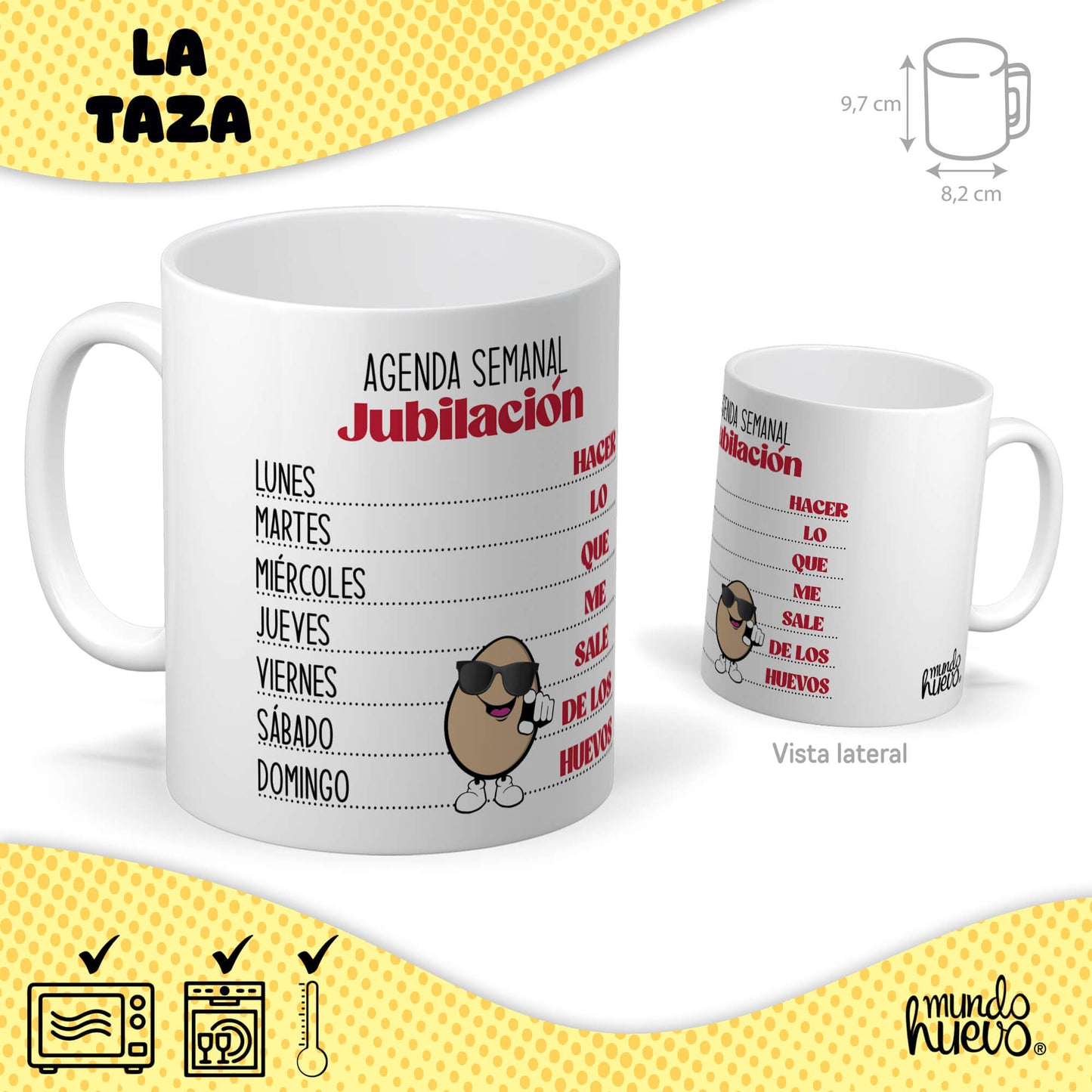 Taza Agenda semanal jubilación + Caramelos divertidos + Pulsera sorpresa